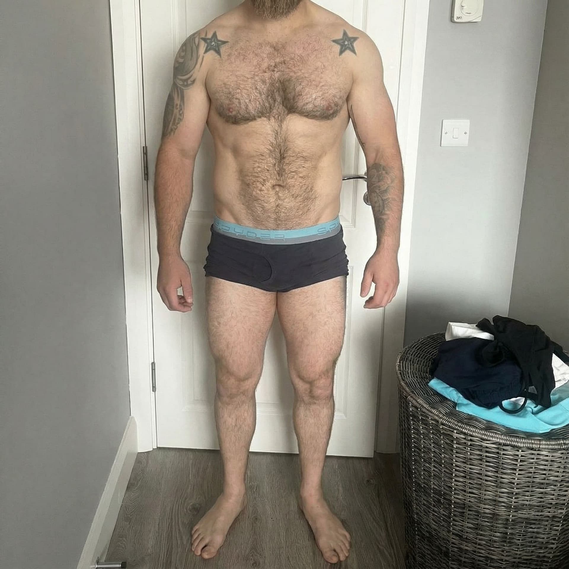 AI generated: create this into athletic build 