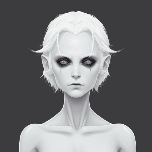 AI generated: DnD Changeling, androgyn looking, human like appearence, pale figure, white empty eyes, white hair, ...