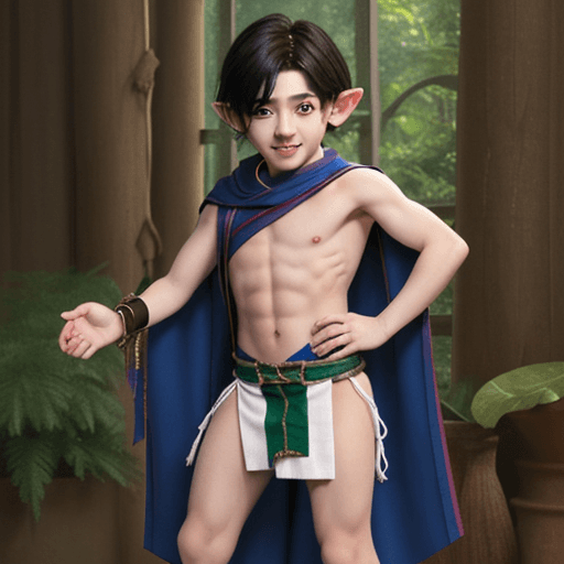 AI generated: Young elfboy wearing a loincloth, Yaoi, shota