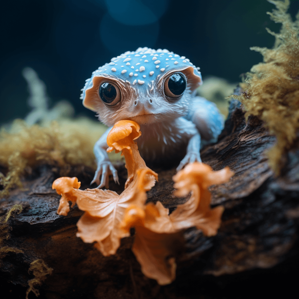 AI generated: a magical creature with blue eyes and a small white puff, in the style of mushroomcore, national geo...