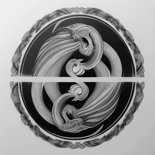 AI generated: black and white engraving, ouroboros, vintage, ink, white background