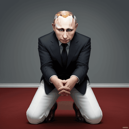 AI generated: Putin in gaaga staying on knees begging for mercy