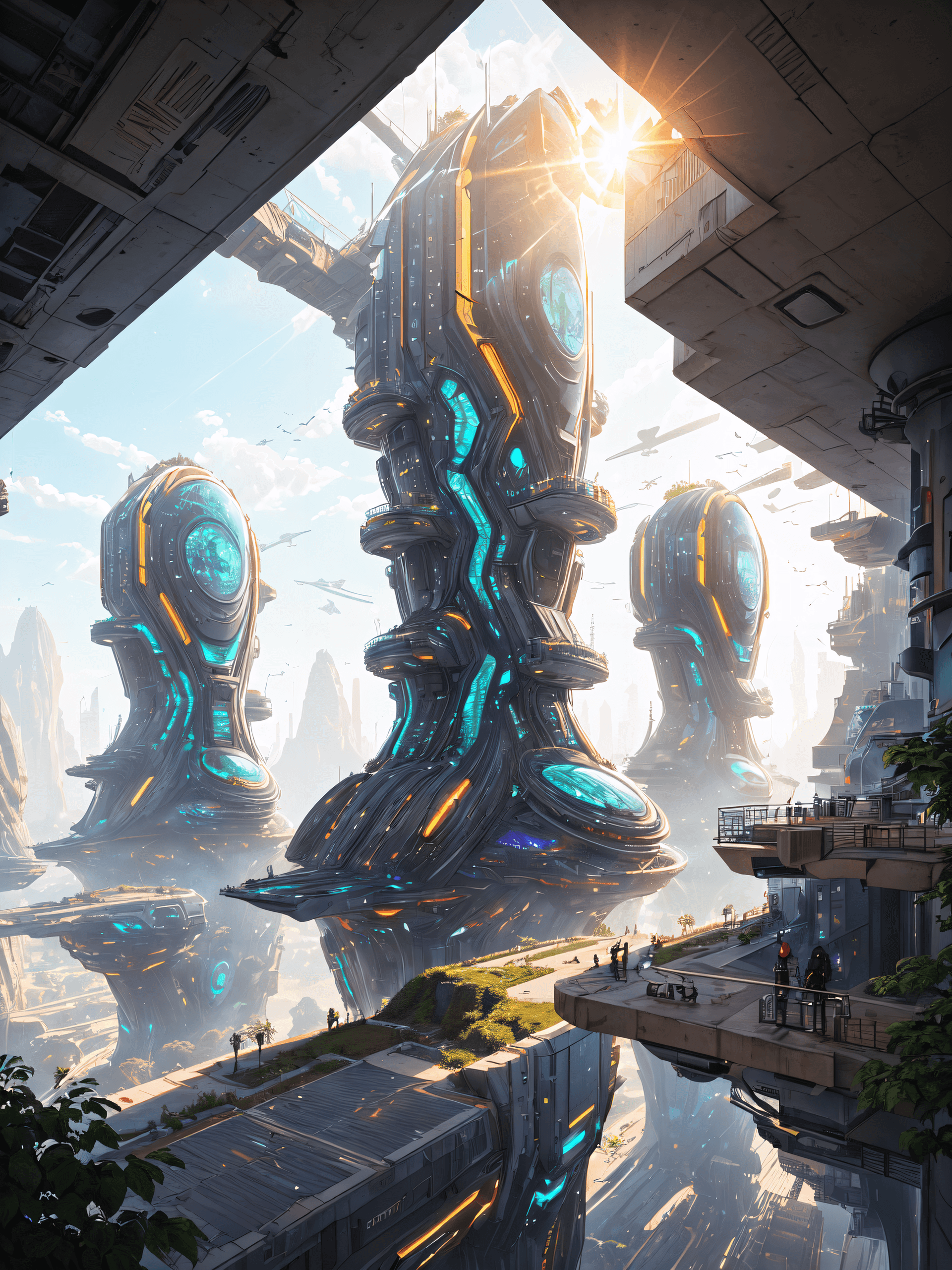 AI generated: Sci-Fi, (Futuristic Solarpunk:1.2) ECO-City, Organic Designs, Glass and Steel, (Vertical Gardens:1.1...