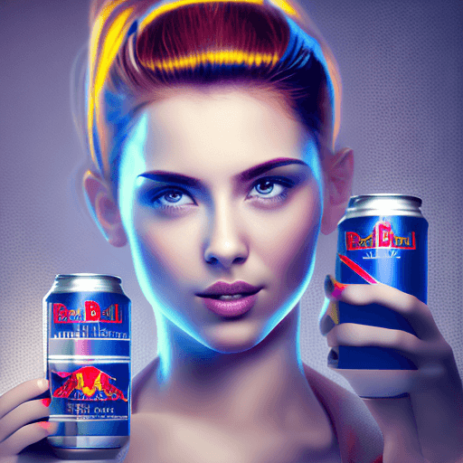 AI generated: energy drink "redbull" looks like girl in hi-tech style photorealistic 4k