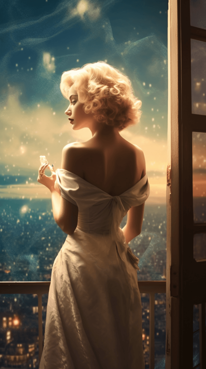 AI generated: Design a portrait of Marilyn Monroe, in the style of Anton Pieck, with romantic lighting and gentle ...