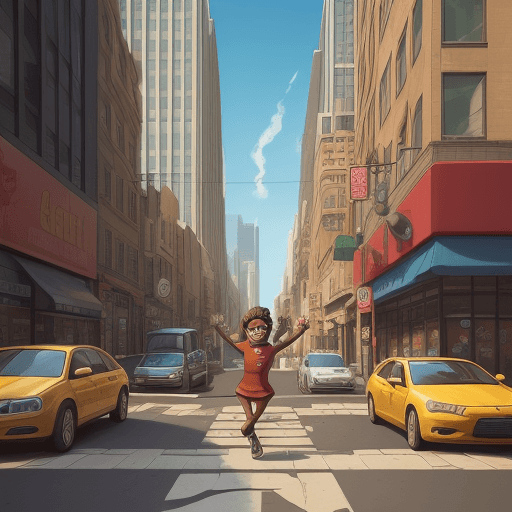 AI generated: plenty coins on the city streets cartoon like


