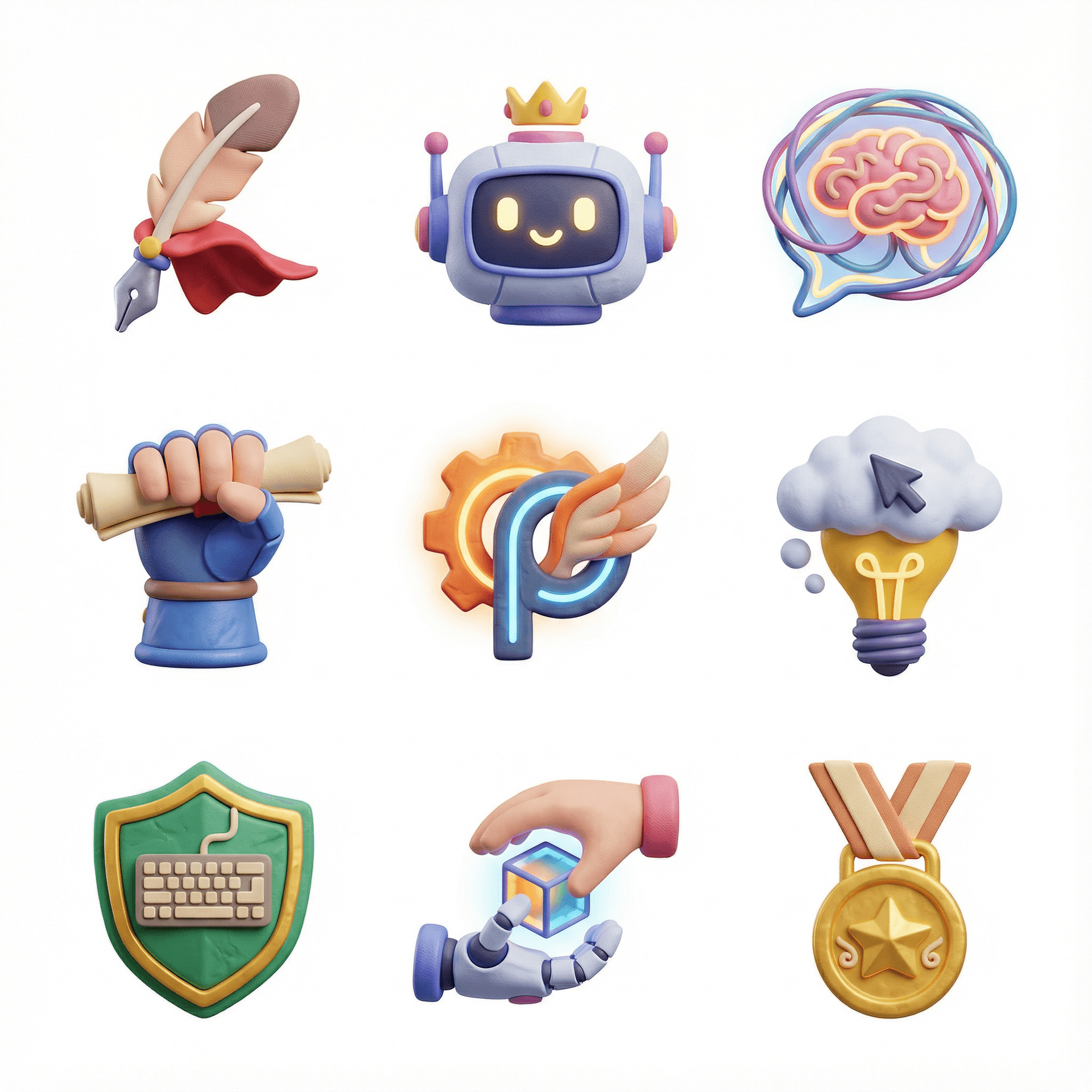 AI generated: Create a collection of icons representing Prompthero, they belong together as a single theme. Put th...