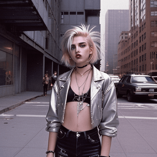 AI generated: neonpunk style 20-year-old In the gritty streets of 1990 Manhattan, a street-style photograph captur...