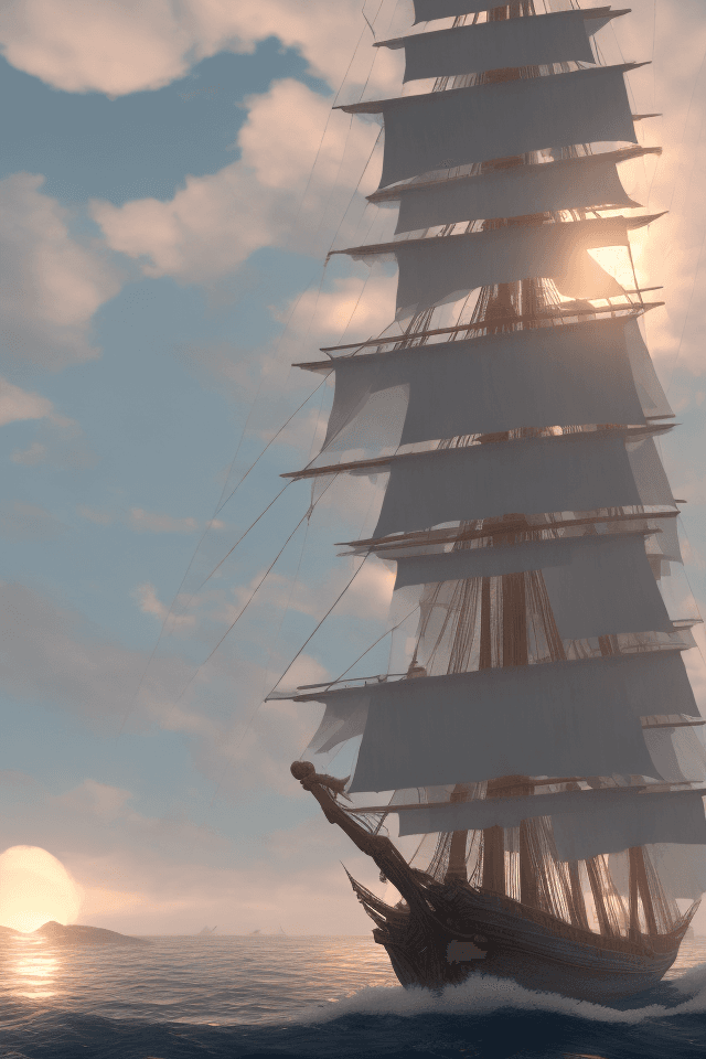 AI generated: Photo of a ultra realistic sailing ship, dramatic light, pale sunrise, cinematic lighting, battered,...