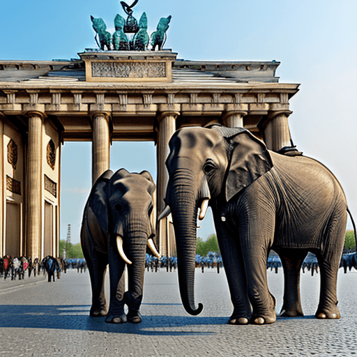 AI generated: Elephants at Brandenburg Gate in Berlin
