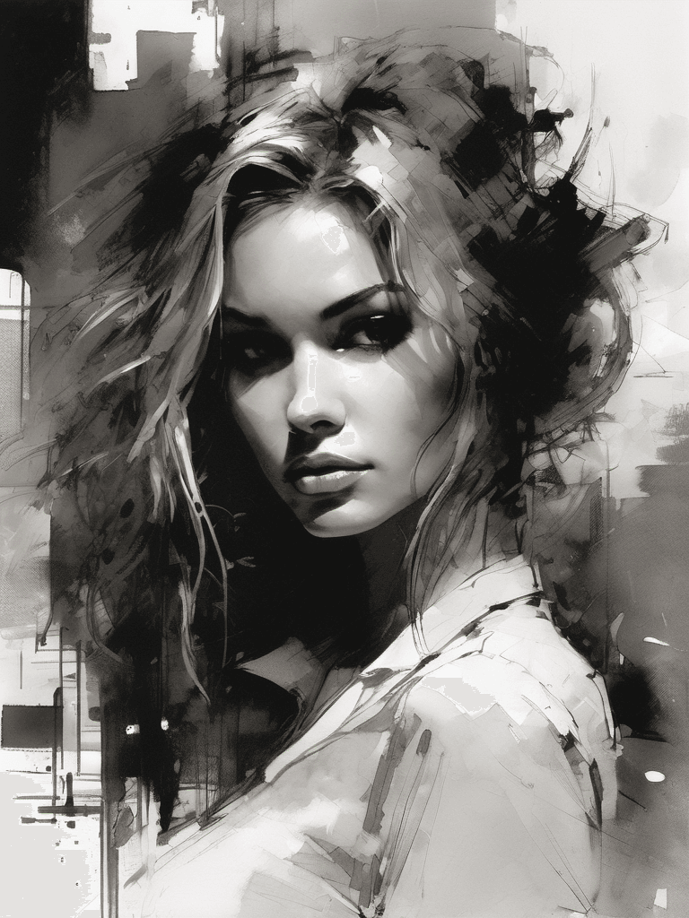 AI generated: a digital portrait of a bad girl, by Jeremy Mann, Hugo Pratt, Milo Manara, Enki Bilal, Jean Baptiste...