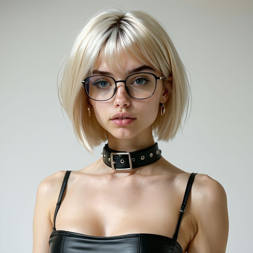 AI generated: Blonde european Girl, 20 yo, beautiful, (square cut short bob haircut:1.4) , (smooth hairs:1.4) , gl...