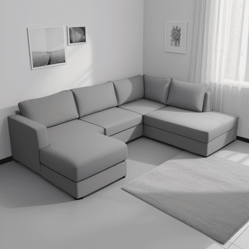 AI generated: photograph, sofa corner shape  modern grey color size Width 300cm Length 3 sets 180cm Depth 90cm
