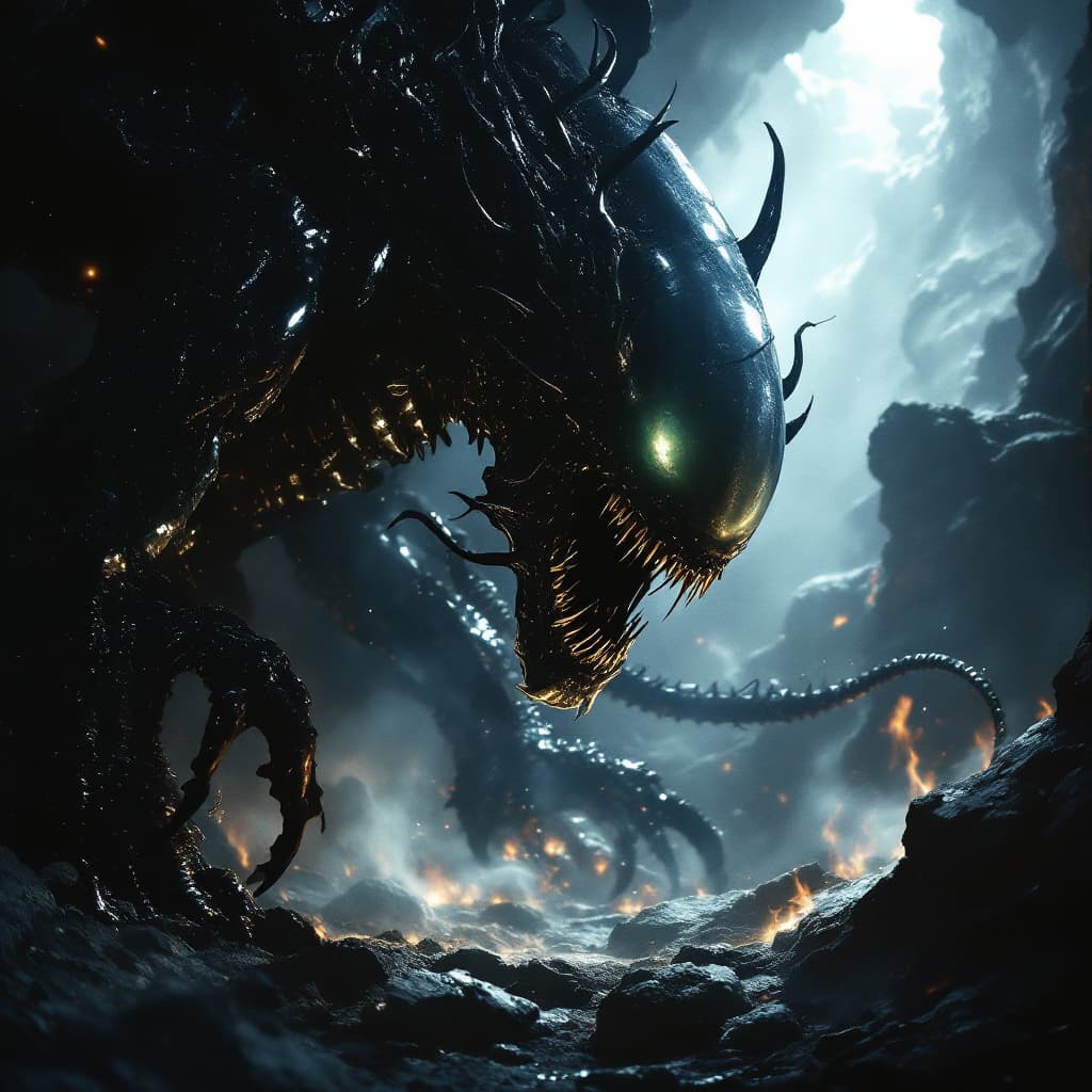AI generated: xenomorph, dramatic lighting
