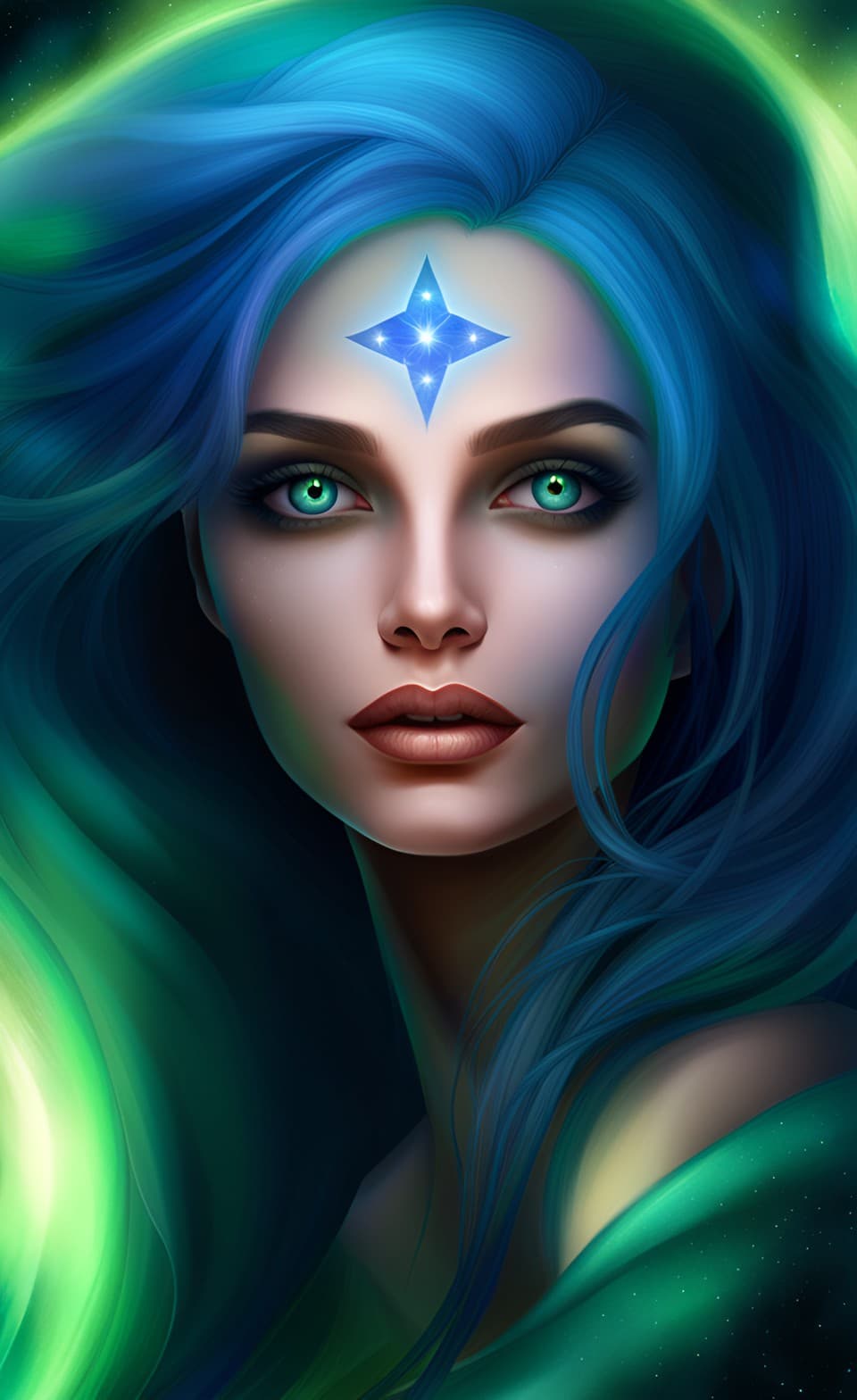 AI generated: An ethereal female alien being portrait, makeup, smooth, mesmerizing otherworldly beauty and enigmat...