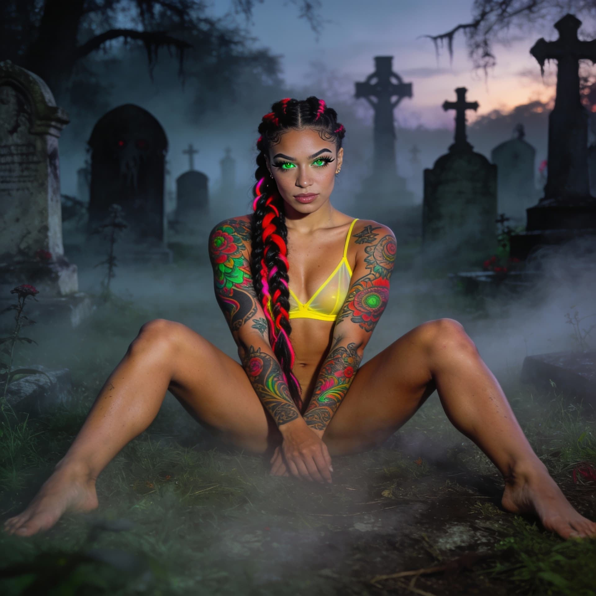 AI generated: A full body photo of a slim maori female with a very flirty expression. Her body is firm, thick tone...