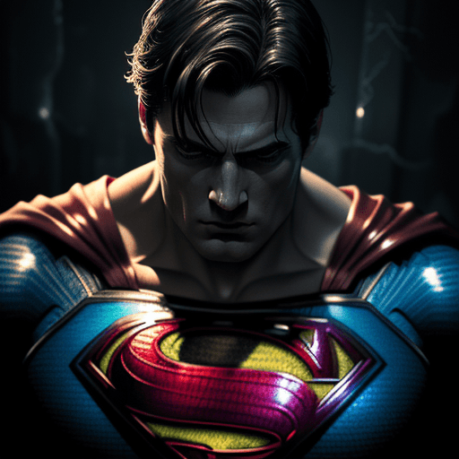 AI generated: Superman, in dynamic, atmosphere of darkness and horror, dramatic light, highly detailed, packed wit...