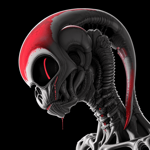 AI generated: a funky background in a complex bone frame a intimidating Xenomorph rfktrstyle 4d headshot looking a...