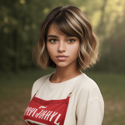 AI generated: A waist-up portrait of a young beautiful of mixed-races girl,, soft natural skin, medium bob hairsty...