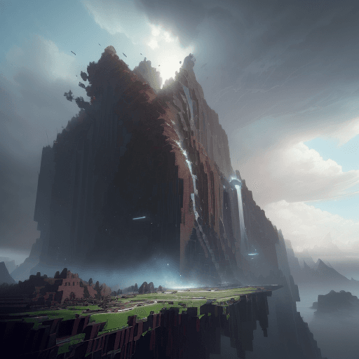 AI generated: Minecraft, horizon and dark clouds, dramatic lighting, beautiful views, painterly concept art, joann...