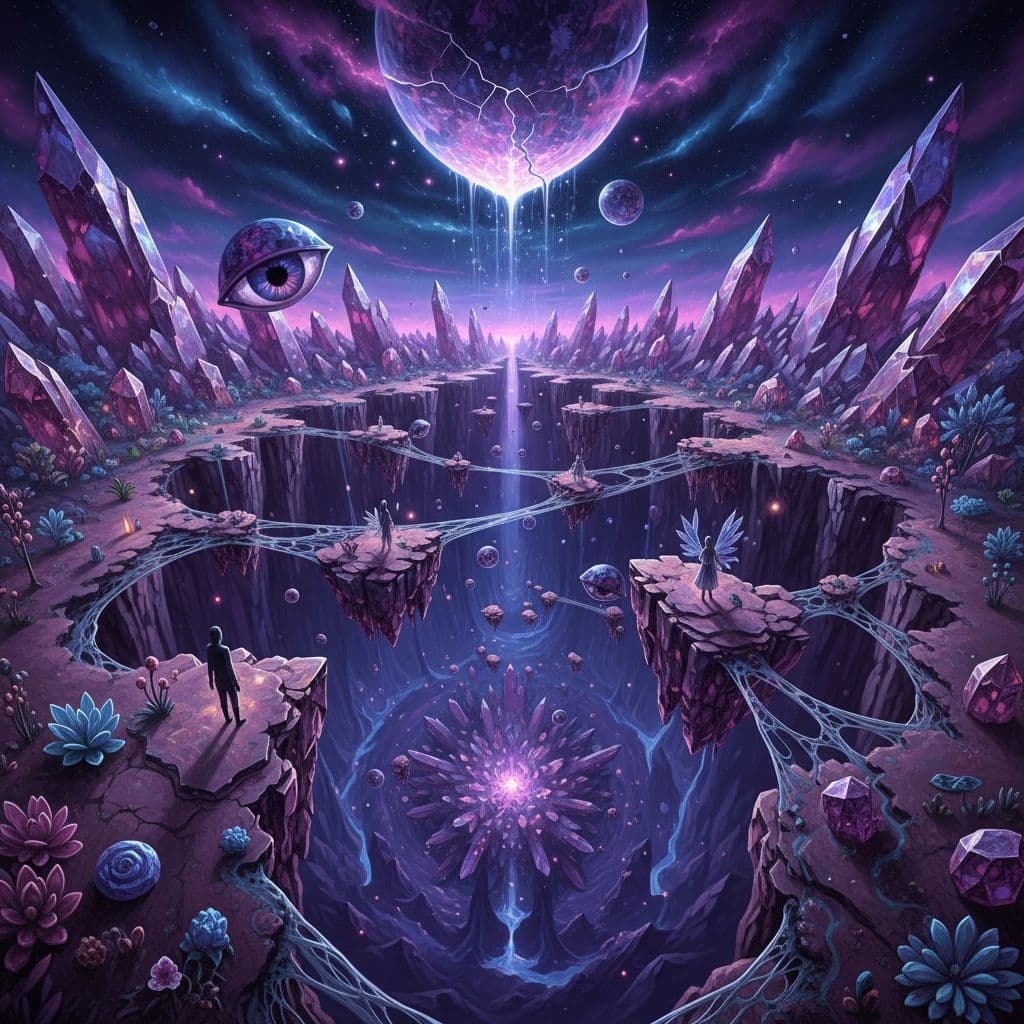 AI generated: turn to Taaffeite abyss, surrealism