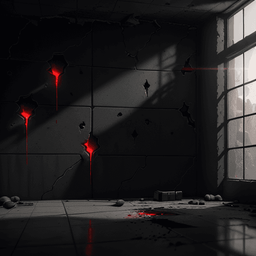 AI generated: wall with Bullet holes,black scratches،blood drops on wall, cinematic lighting, trending on artstati...