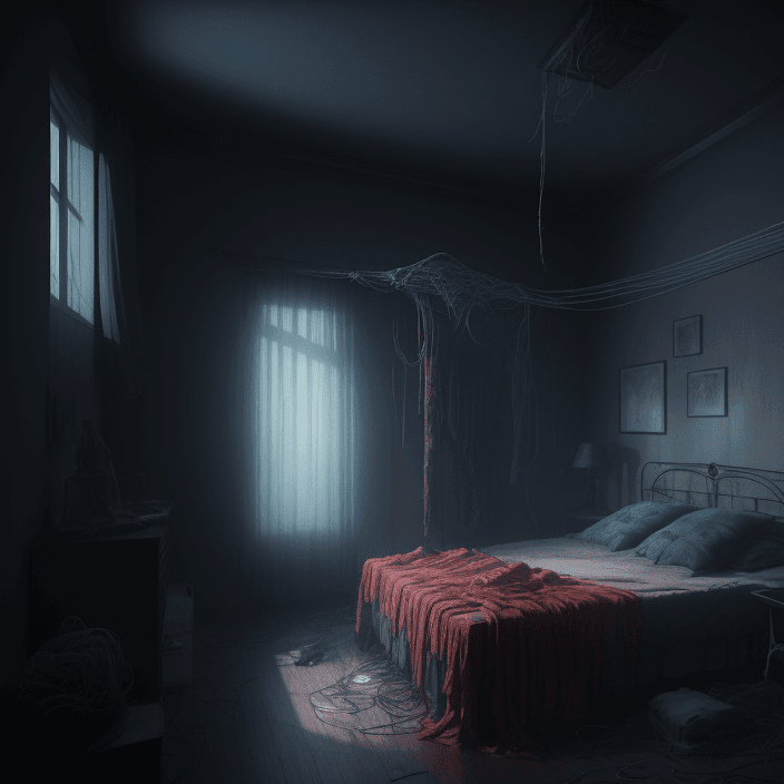 AI generated: rgb, sadness, bedroom full of water, sadness, cinematic, movie scene, inspired by zdzislaw beksinski...