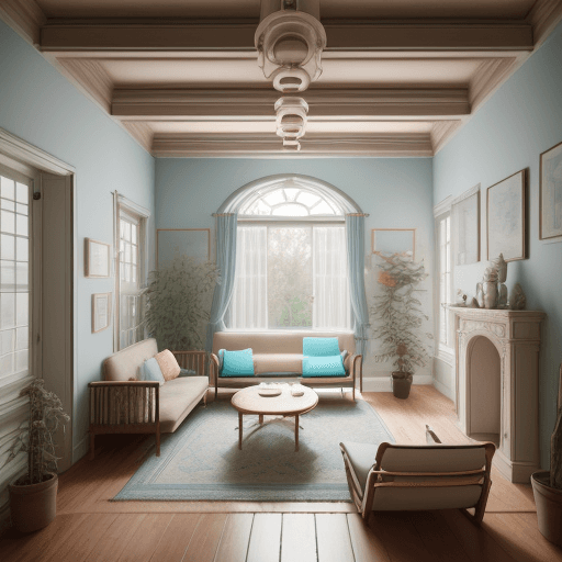 AI generated: High resolution photography interior design, dreamy sunken living room conversation pit, wooden floo...
