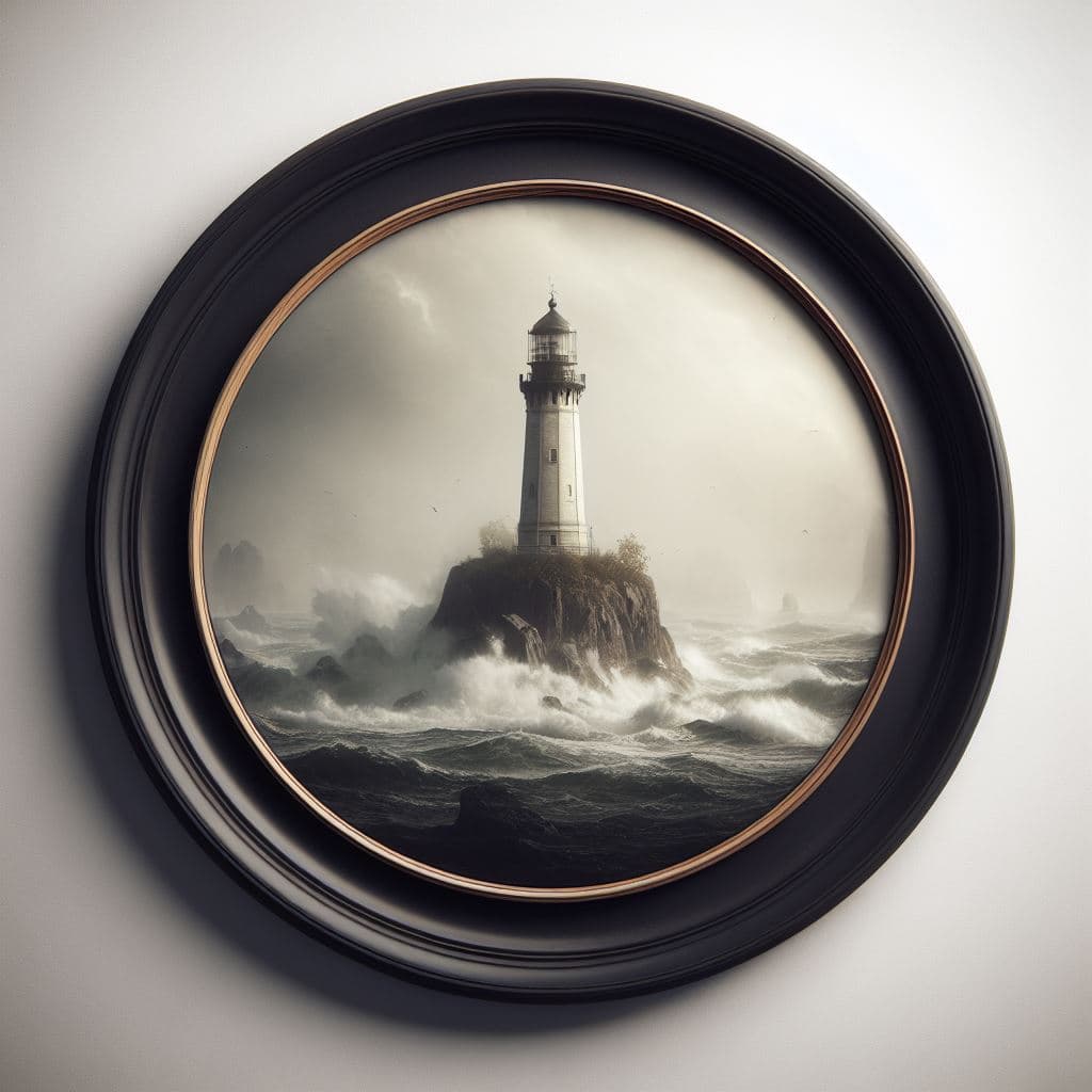 AI generated: round framed picture, white background and edges of picture,  ((masterpiece)), best quality, (8k, be...