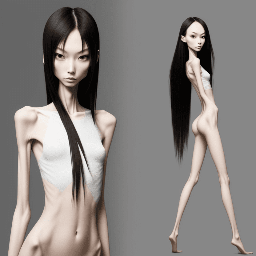 AI generated: extreme beautiful skinny asian long slender face of skinny (almost anorexic) girl
