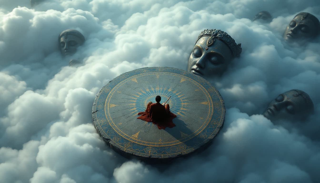AI generated: High Angle – The Drummer on a Platform Above a Sea of Clouds (Overhead, Ethereal Atmosphere)
The dru...