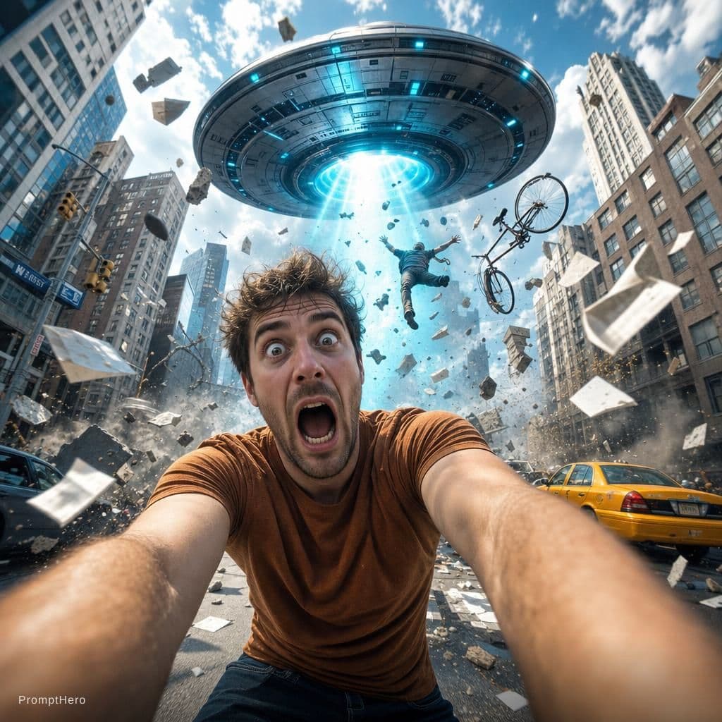 AI generated: {
  "scene": {
    "type": "urban sci-fi chaos",
    "setting": {
      "location": "city street...