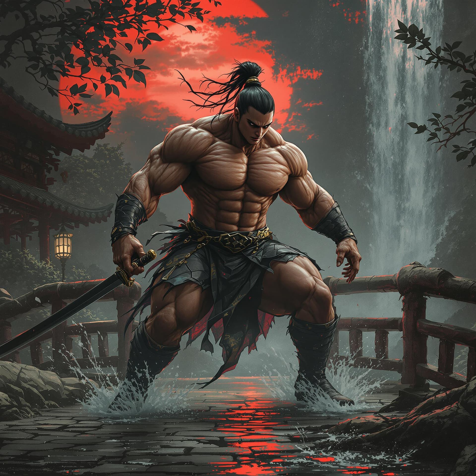 AI generated: Female is bigger and stronger, Girl Japanese female Samurai. She is massive muscular female heavy we...