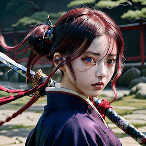 AI generated: ronin Kana Arima from "Oshi No Ko" anime, Oshi No Ko, kana arima, arima kana, maroon hair, maroon ey...