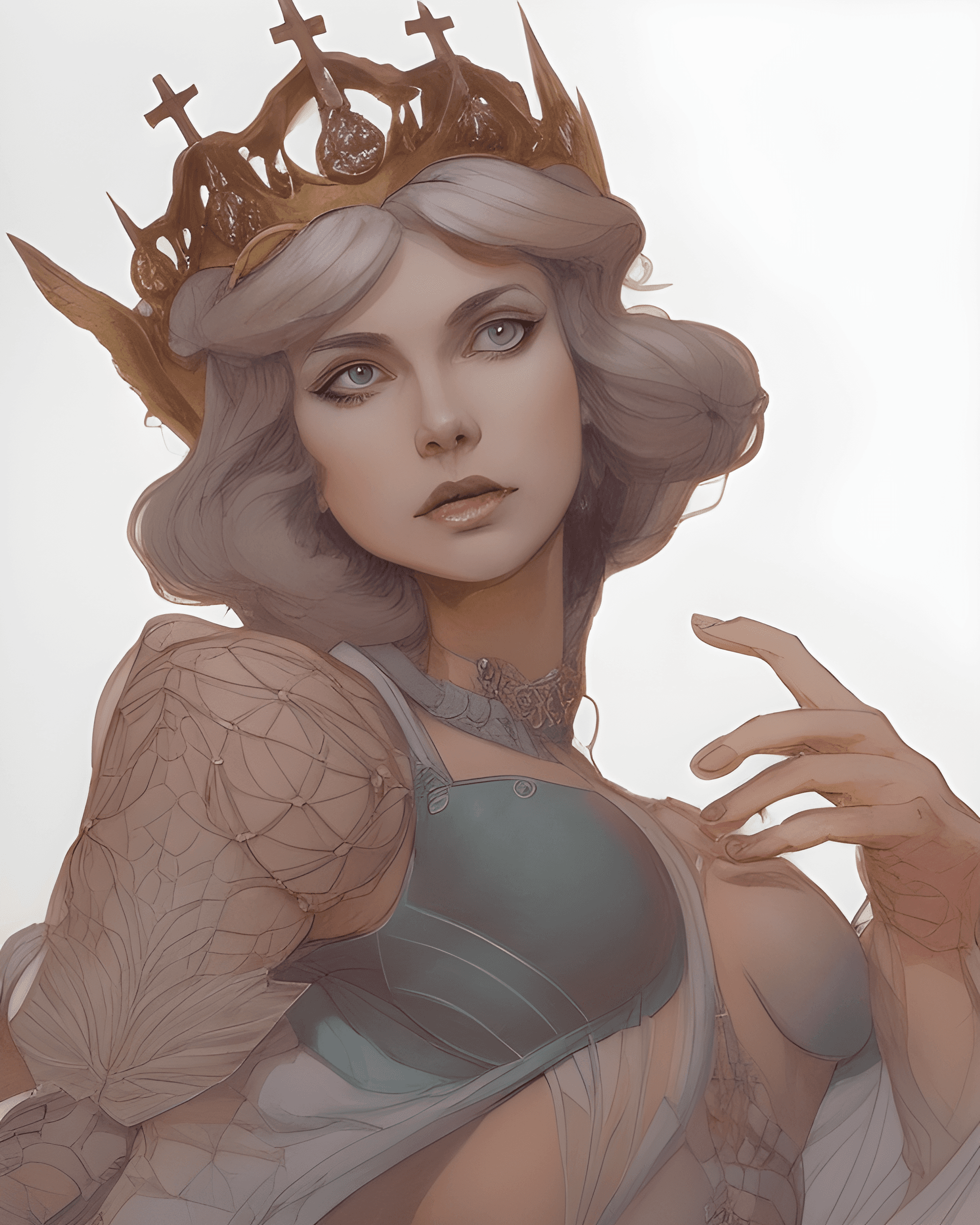 AI generated: a drawing of a woman with a crown on her head, an ultrafine detailed painting, pixiv, translucent bo...