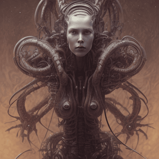 AI generated: slimy,creepy female cyborg demons,different full body modelposition, high detailed cinematic backgro...