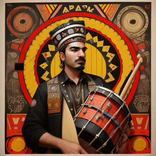 AI generated: a poster depicting a player with a drum, in the style of maximalist, americana iconography, black ar...