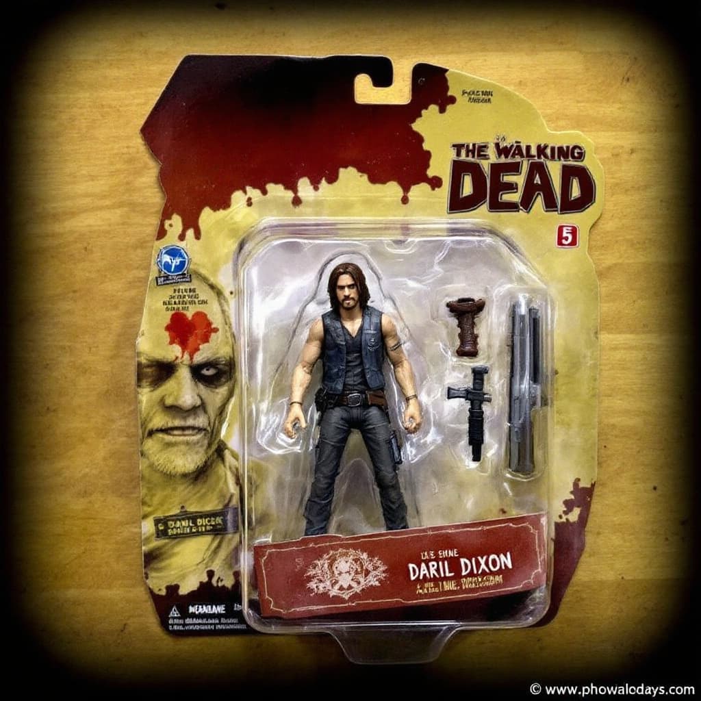AI generated: A photo-realistic action figure packaged in a blister card, The figure stands behind a clear plastic...
