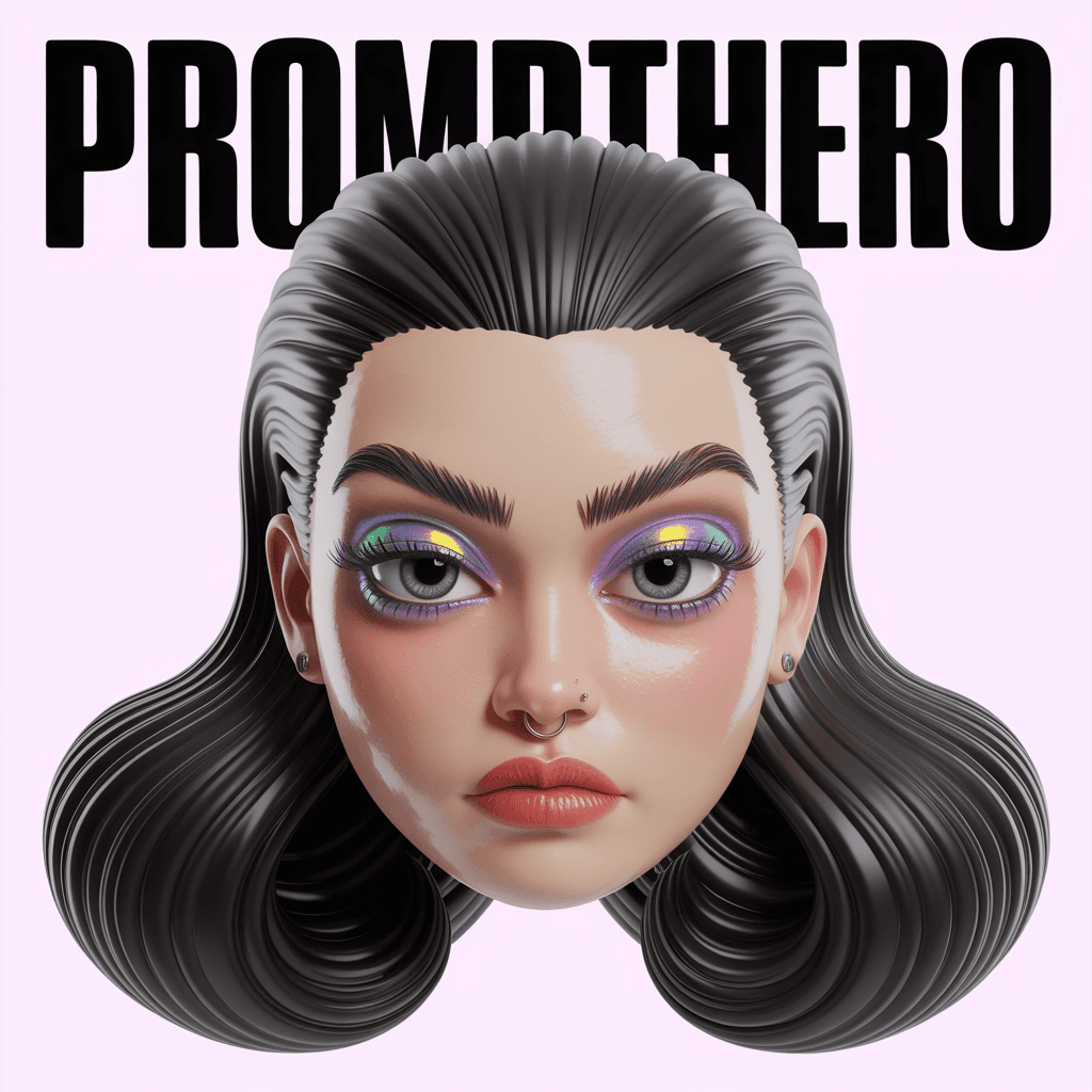 AI generated: Create a hyper-stylized 3D floating head of a bratty, glamorous female avatar with a bothered, unimp...