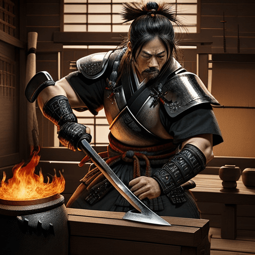 AI generated: blacksmith ,hammer, create samurai