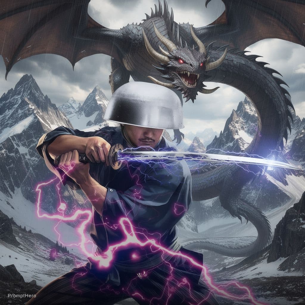 AI generated: Epic, fighting dragon in the high mountains
