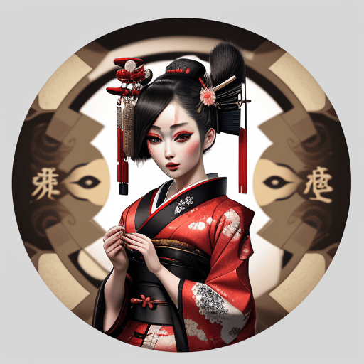 AI generated: Android, geisha, withroboticparts, inflowerykimono, Intricate details, 8 k, cynematic