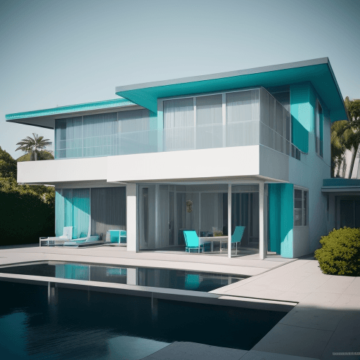 AI generated: Hyper realistic eye level exterior photo of a mid century modern style house overlooking the ocean, ...