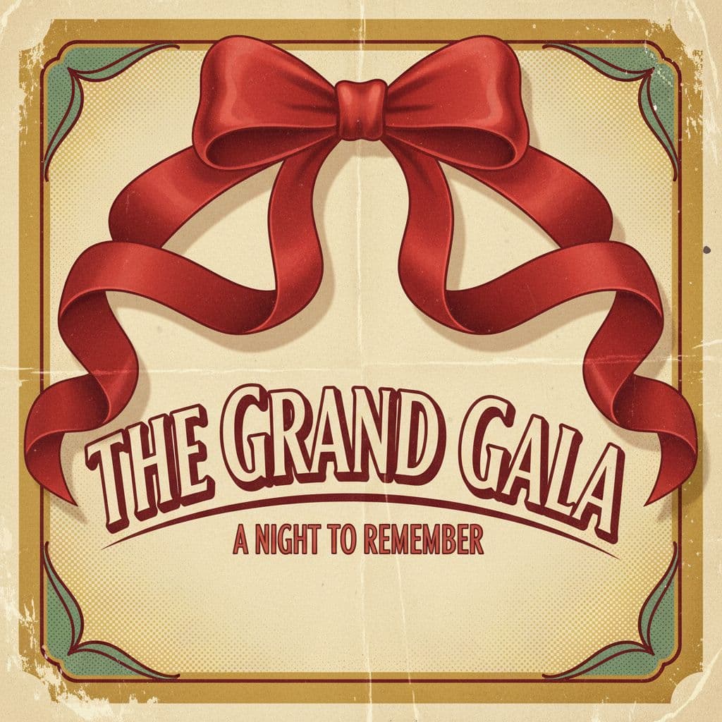 AI generated: Red ribbon bow backdrop, headline in Lobster Bold, retro poster style.