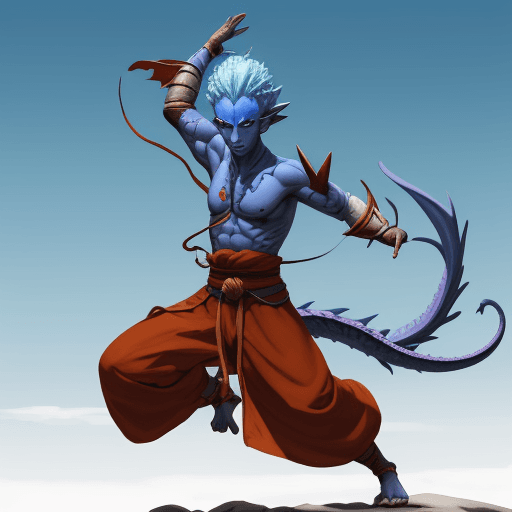 AI generated: air genasi monk dragon warrior
