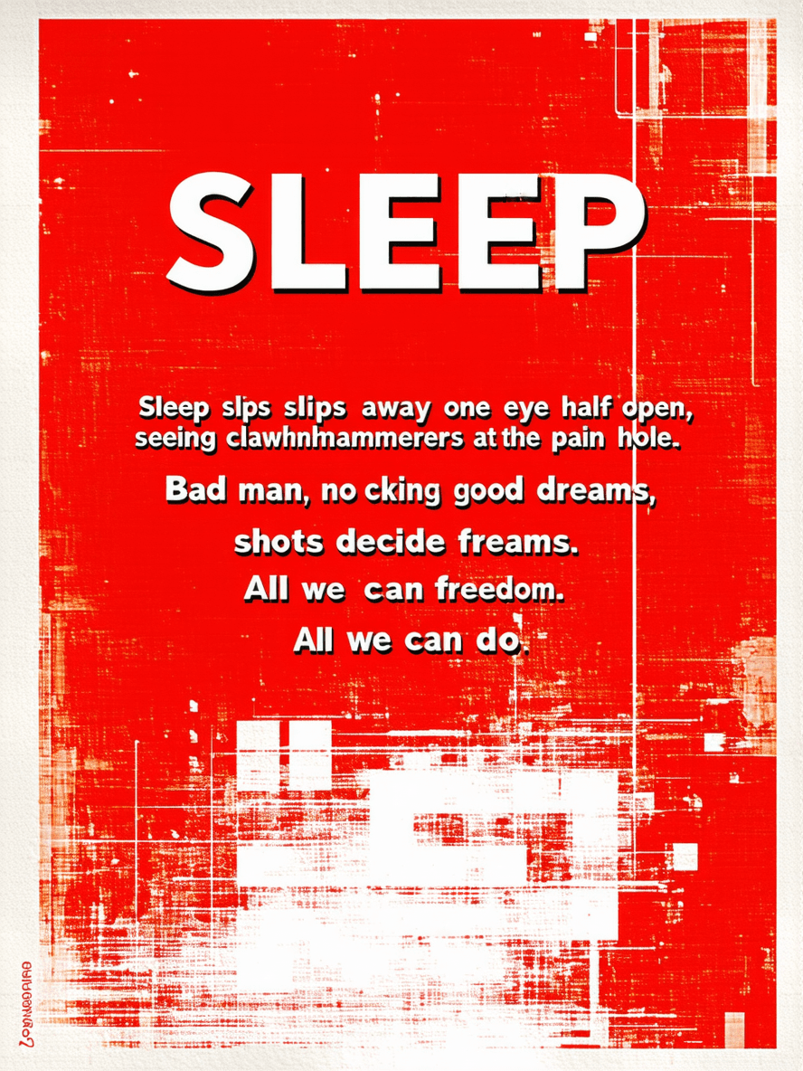 AI generated: A book cover with the text 'SLEEP'.Sleep slips away one eye half open, seeing clawhammers hacking at...