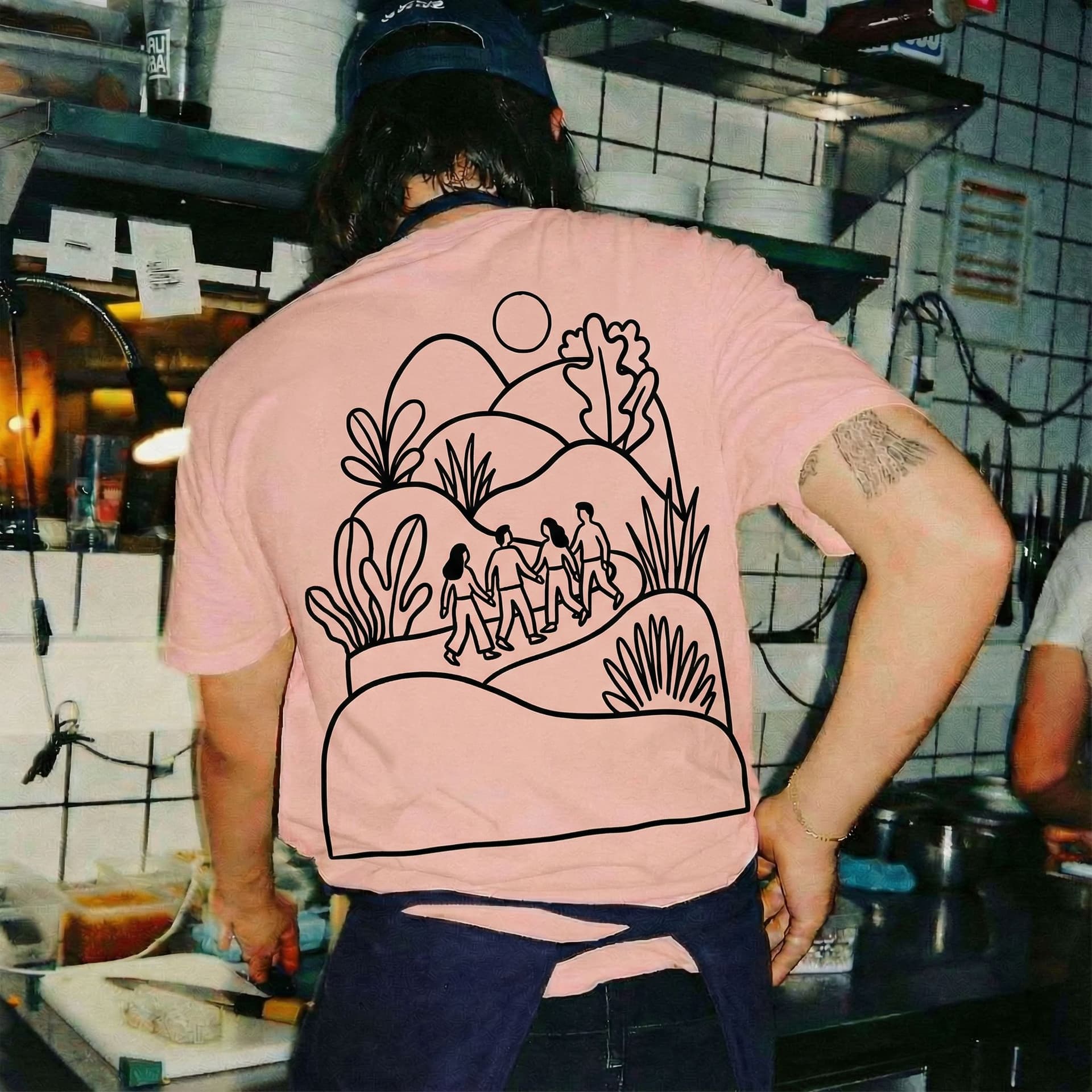 AI generated: Put this design on to the tshirt - don't change anything just make it look like it's printed on this...