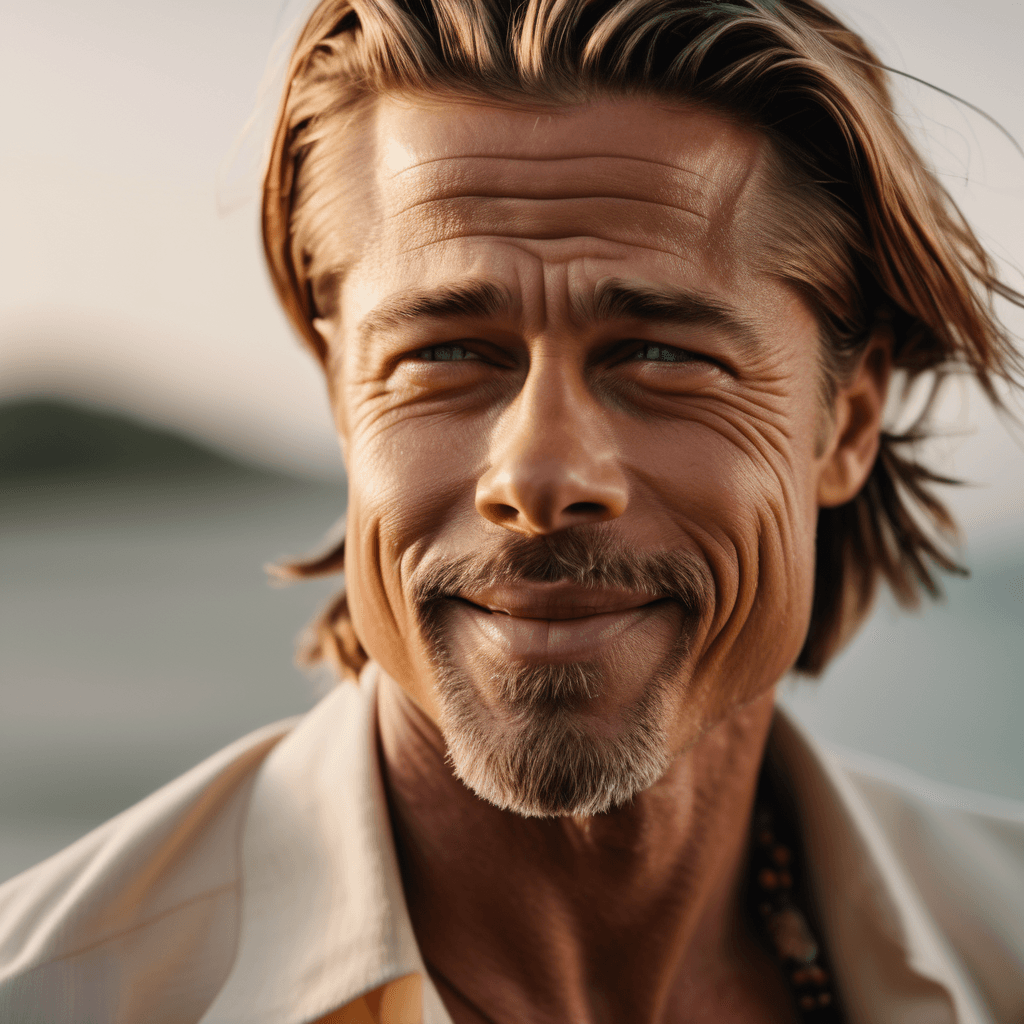 AI generated: A timeless 35-year-old long hair man (brad pitt) with chiseled features and a captivating smile pose...