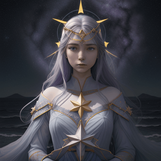 AI generated: ine prompt:The Star, The Dweller Between waters, The Daughter of Firmament:: YellowViolet, Sky Blue,...