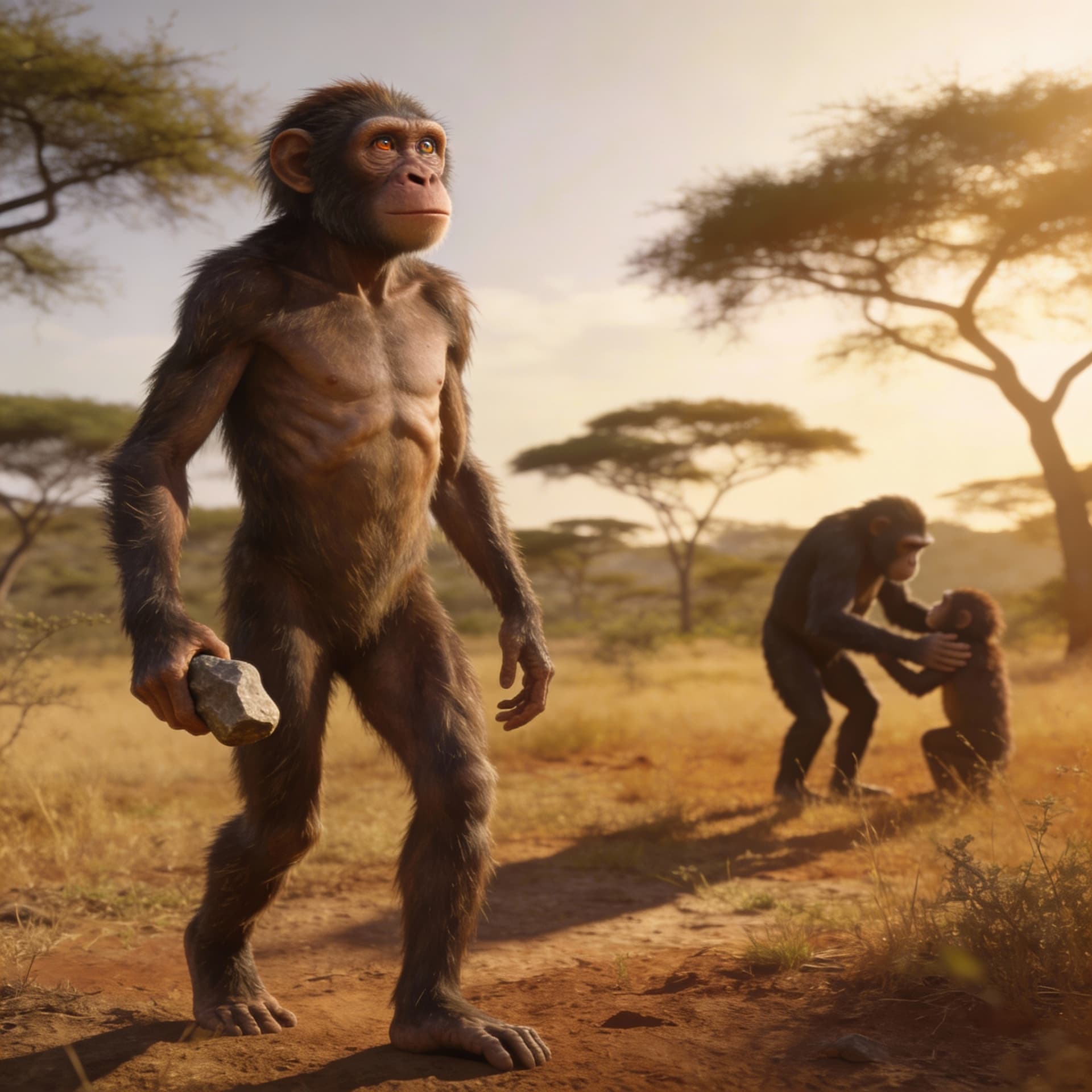 AI generated: Create an image feturing the follow criterias:

Tier 1 — Emergent Sentience
Era: ~4–2 million years ...